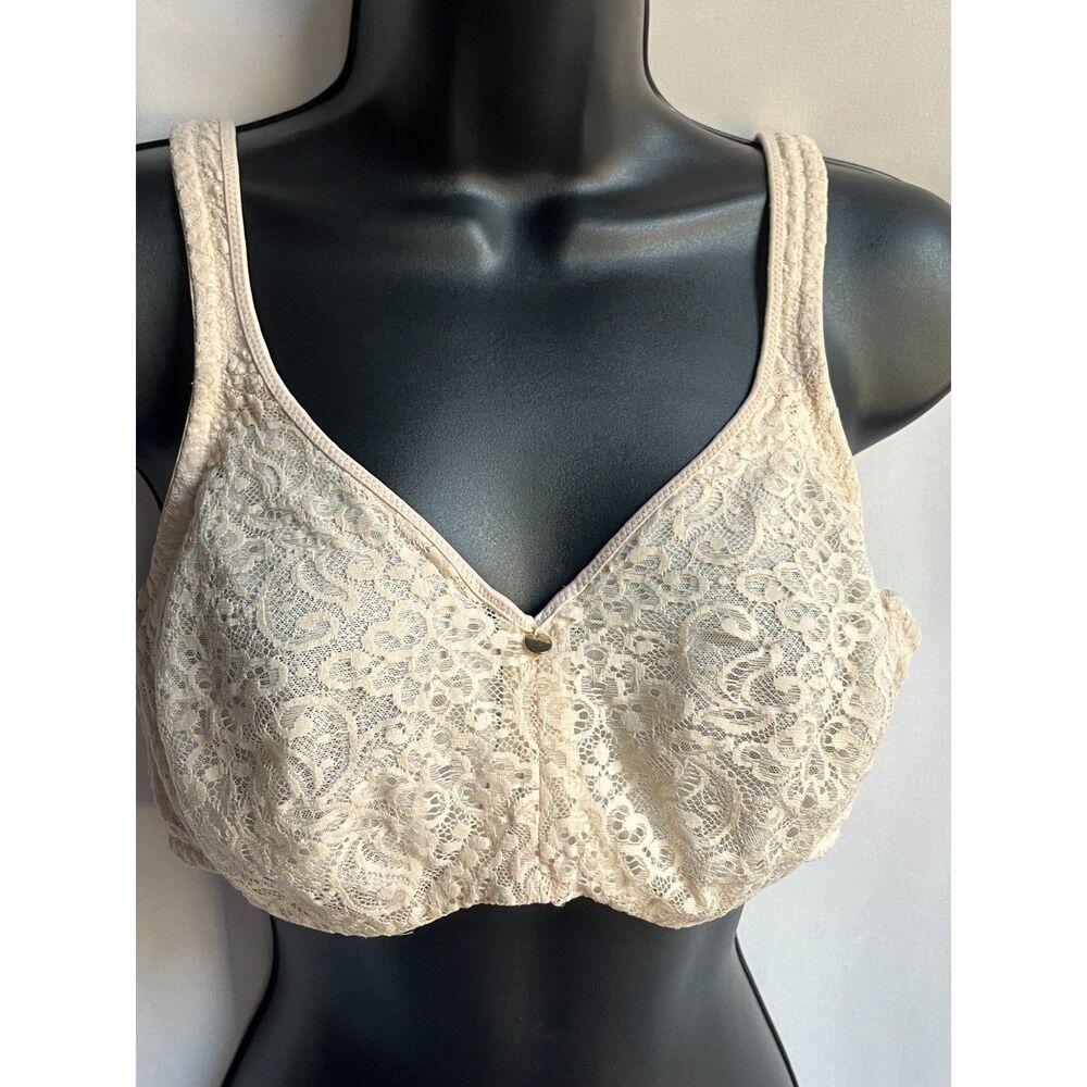 Lilyette Nude Lace Overlay Minimizer Bra Lingerie Size 38D Retro